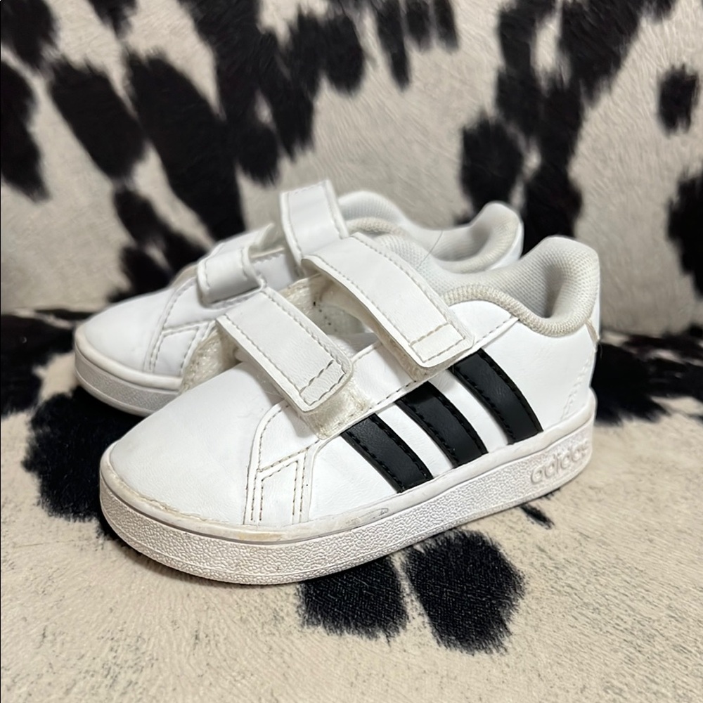 Adidas White and Black Superstar Sneakers with Velcro Straps